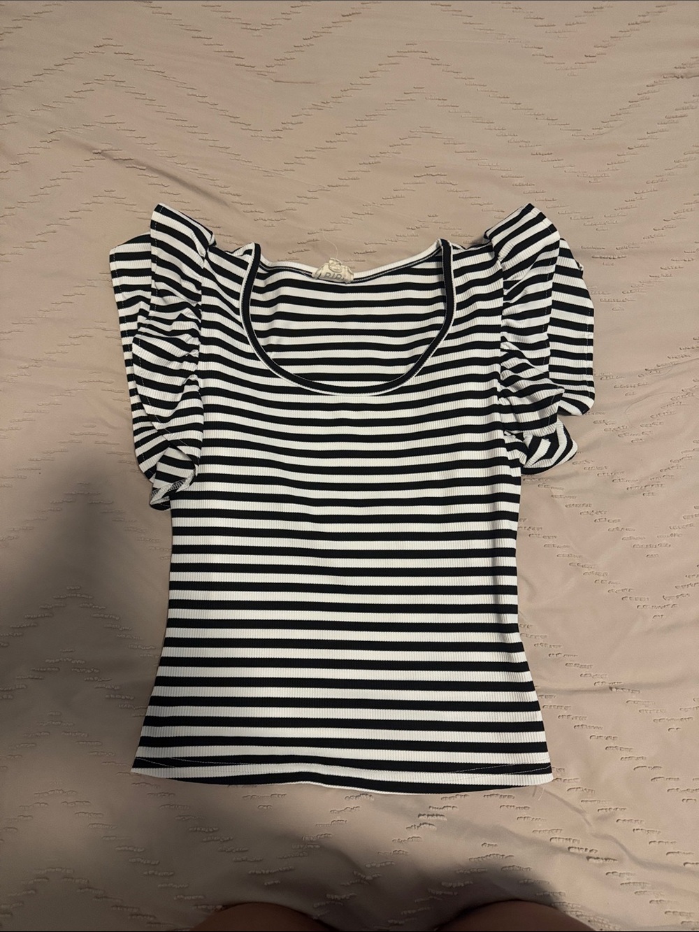 BiBi Black and White Striped Puff Sleeve Tee